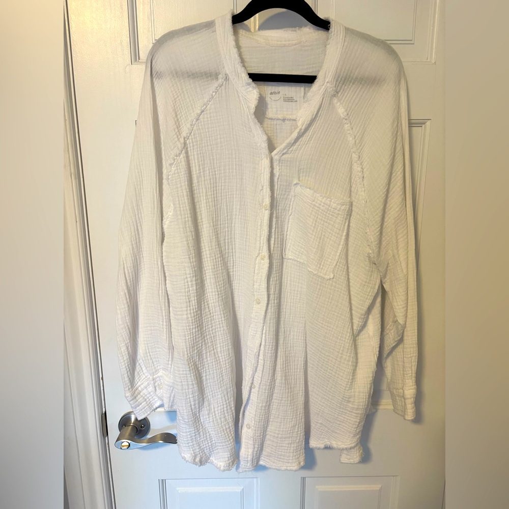 Aerie White Textured Shirt